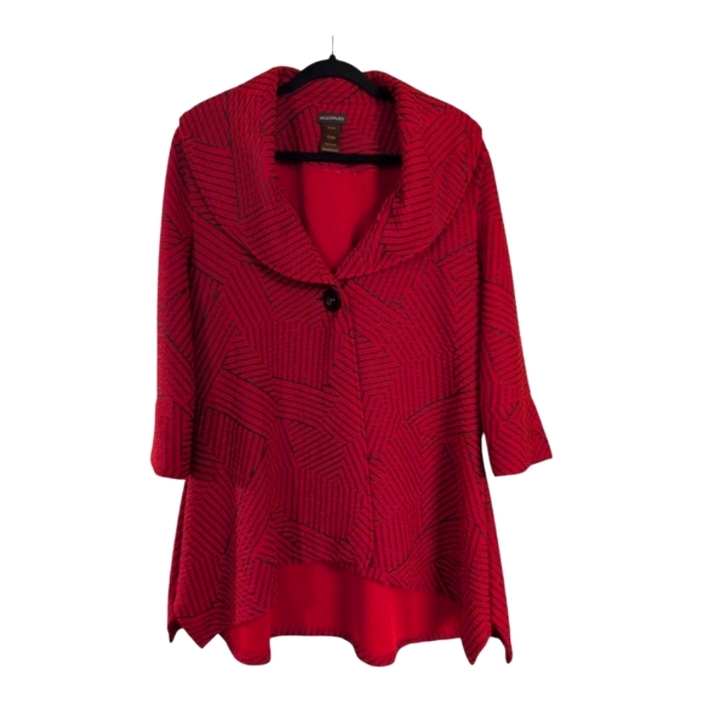 ❤️ Multiples Red & Black Patterned Shawl Collar Blazer Jacket